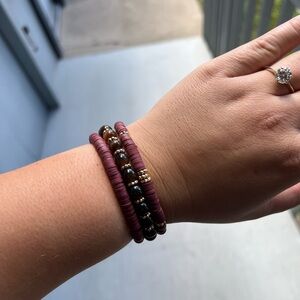 Elegant Maroon and Gold Beaded Bracelet Set